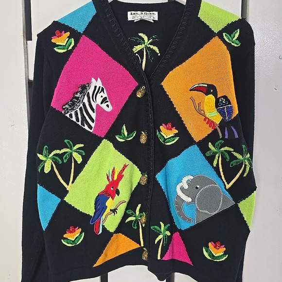 Jack B. Quick Sweaters - Jack B Quick Womens Animal Safari Knit Argyle Cardigan Sweater Medium Teacher